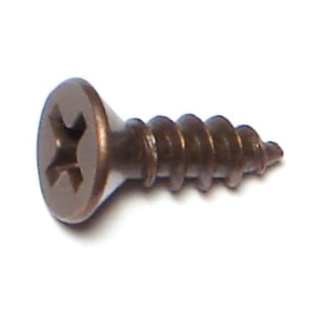 Wood Screw, #7, 1/2 In, Plain Brass Flat Head Phillips Drive, 40 PK